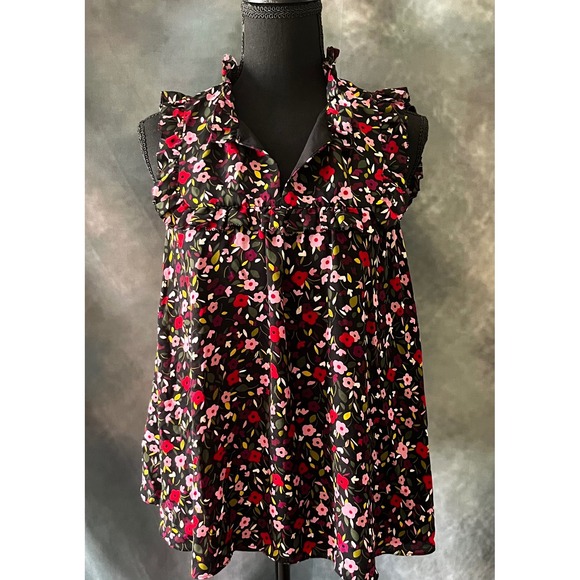 kate spade Tops - Kate Spade Boho‎ Floral Ruffle Neck Sleeveless Blouse Top Women's Size Small